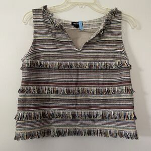 Worth New York Boho Fringe Striped Sleeveless Top Sz 2 Multicolor Woven Festival